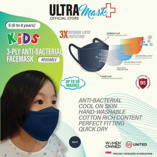 Picture of ULTRAMask (Official Store) K2 3-Ply Anti-Bacterial Mask (Assorted colours - Age 6 to 8) - (5 Piece Pack)
