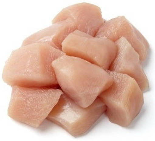 Picture of HH- CHICKEN BREAST BONELESS SKINLESS CUBE *1 INCH CUT (MULTIPLES OF 2KG - 2KG PER PKT)